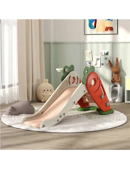 AIYAPLAY 3 in 1 Foldable Toddler Slide with Basketball Hoop, Climber, Carrot-themed, for 1-3 Years