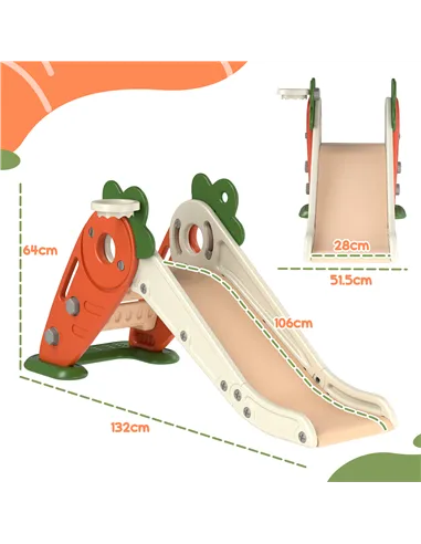 AIYAPLAY 3 in 1 Foldable Toddler Slide with Basketball Hoop, Climber, Carrot-themed, for 1-3 Years