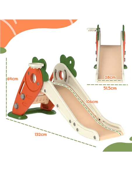 AIYAPLAY 3 in 1 Foldable Toddler Slide with Basketball Hoop, Climber, Carrot-themed, for 1-3 Years