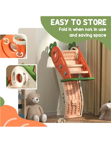 AIYAPLAY 3 in 1 Foldable Toddler Slide with Basketball Hoop, Climber, Carrot-themed, for 1-3 Years