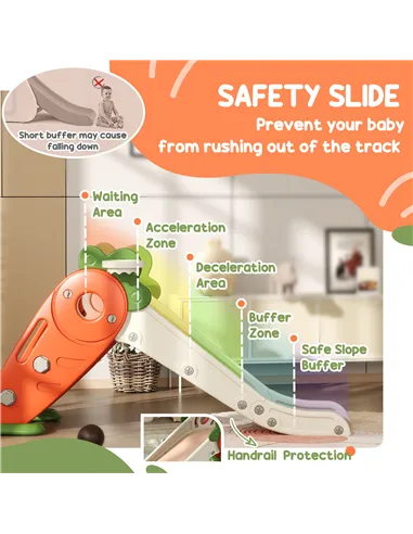 AIYAPLAY 3 in 1 Foldable Toddler Slide with Basketball Hoop, Climber, Carrot-themed, for 1-3 Years