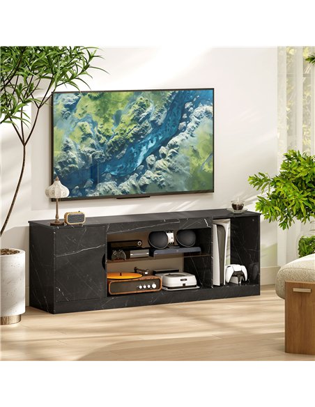 HOMCOM TV Stand Cabinet, Marble Effect TV Unit for up to 55" TVs with Glass Shelf and Storage Cabinet, Entertainment Unit for Li