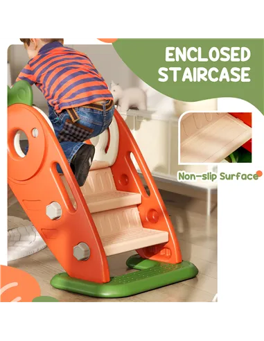 AIYAPLAY 3 in 1 Foldable Toddler Slide with Basketball Hoop, Climber, Carrot-themed, for 1-3 Years