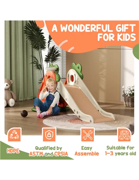 AIYAPLAY 3 in 1 Foldable Toddler Slide with Basketball Hoop, Climber, Carrot-themed, for 1-3 Years