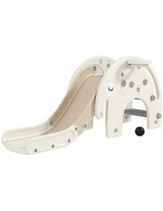 AIYAPLAY 3 in 1 Toddler Slide with Basketball Hoop, Climber, Elephant-Themed, for 1-3 Years, Cream White