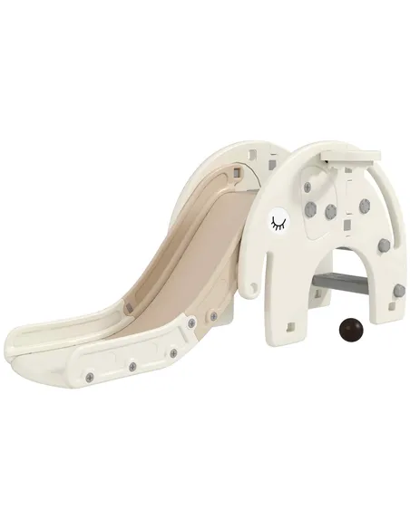 AIYAPLAY 3 in 1 Toddler Slide with Basketball Hoop, Climber, Elephant-Themed, for 1-3 Years, Cream White