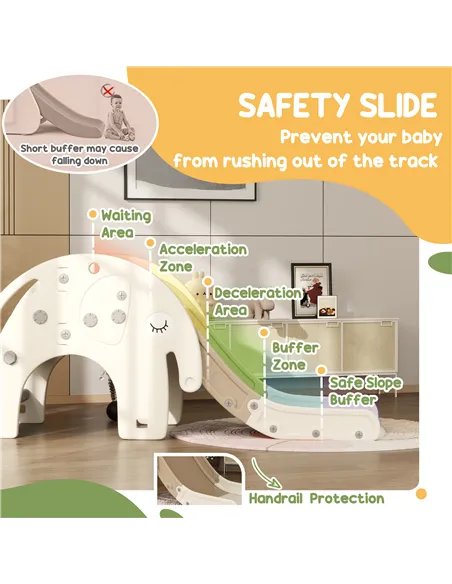 AIYAPLAY 3 in 1 Toddler Slide with Basketball Hoop, Climber, Elephant-Themed, for 1-3 Years, Cream White