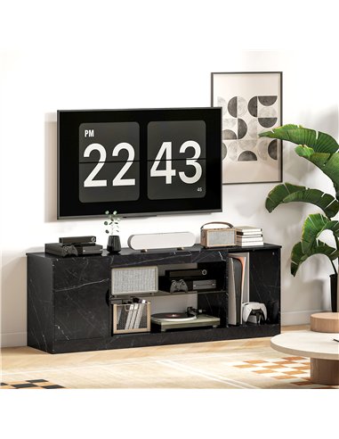 HOMCOM TV Stand Cabinet, Marble Effect TV Unit for up to 55" TVs with Glass Shelf and Storage Cabinet, Entertainment Unit for Li