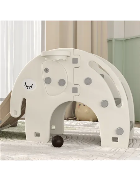 AIYAPLAY 3 in 1 Toddler Slide with Basketball Hoop, Climber, Elephant-Themed, for 1-3 Years, Cream White