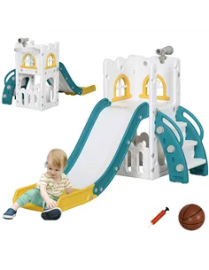 AIYAPLAY 4 in 1 Toddler Slide with Basketball Hoop, Climber, Telescope, Storage Basket, for Ages 1-3 Years, Yellow