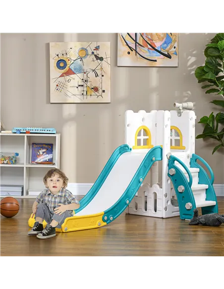 AIYAPLAY 4 in 1 Toddler Slide with Basketball Hoop, Climber, Telescope, Storage Basket, for Ages 1-3 Years, Yellow