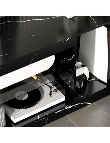 HOMCOM TV Stand Cabinet, Marble Effect TV Unit for up to 55" TVs with Glass Shelf and Storage Cabinet, Entertainment Unit for Li