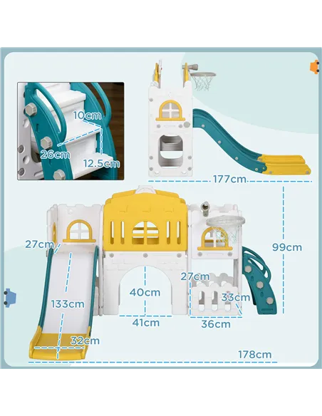 AIYAPLAY 7-in-1 Toddler Slide for Ages 1-3 Years with Basketball Hoop