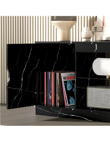 HOMCOM TV Stand Cabinet, Marble Effect TV Unit for up to 55" TVs with Glass Shelf and Storage Cabinet, Entertainment Unit for Li