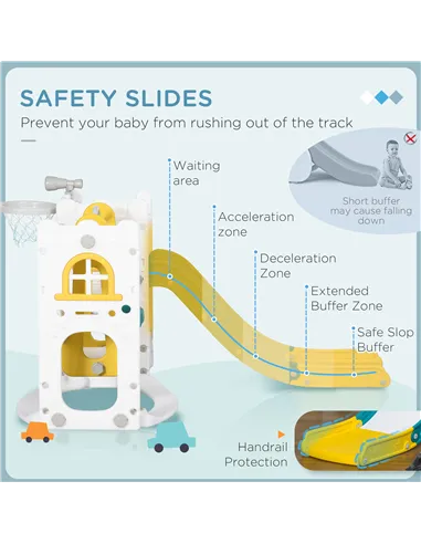 AIYAPLAY 6-in-1 Swing and Slide Set, Kids Playground with Basketball Hoop, Telescope, Storage Space - Yellow