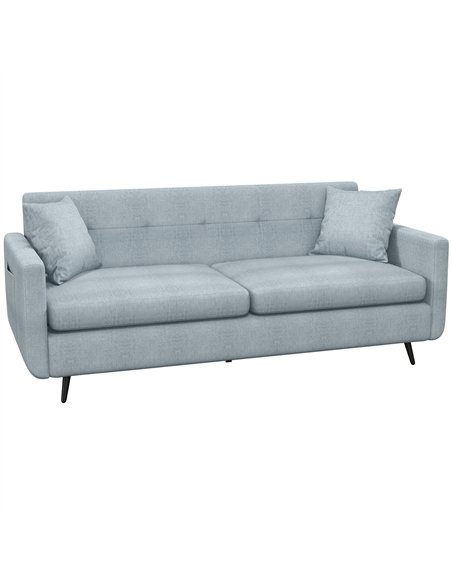 HOMCOM 165cm 3 Seater Sofa for Living Room, Modern Fabric Couch, Tufted Small Couch Sofa Settee with Steel Legs and 2 Storage Po