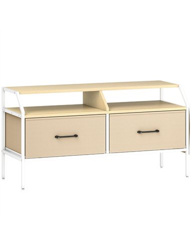 HOMCOM TV Stand Cabinet, TV Unit for 55-inch TVs with 2 Foldable Fabric Drawers, 5 Divided Side Pockets, Open Shelves, Console T