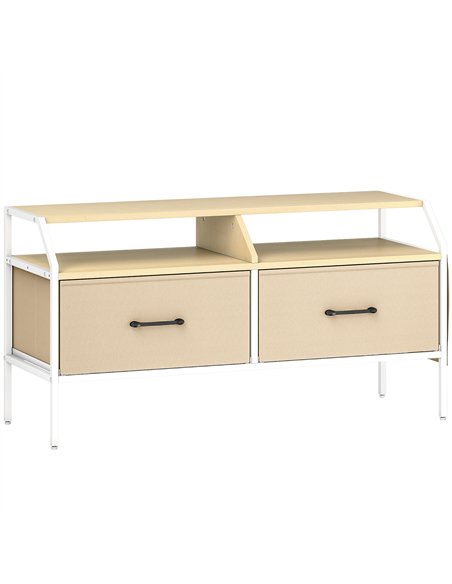 HOMCOM TV Stand Cabinet, TV Unit for 55-inch TVs with 2 Foldable Fabric Drawers, 5 Divided Side Pockets, Open Shelves, Console T