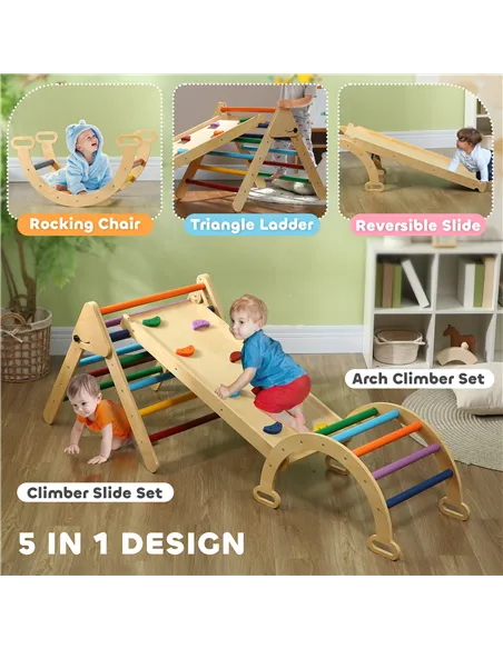 AIYAPLAY 5-in-1 Toddler Climbing Frame with Ramp, Arch, for 18-48 Months, Multicoloured