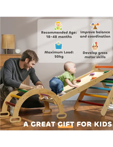 AIYAPLAY 5-in-1 Toddler Climbing Frame with Ramp, Arch, for 18-48 Months, Multicoloured