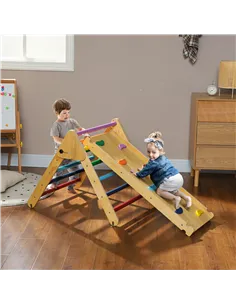AIYAPLAY Toddler Climbing Frame for Kids, with Ramp, 3-in-1 Wooden Pikler Triangle Set for 18-48 Months, Multicolour 2