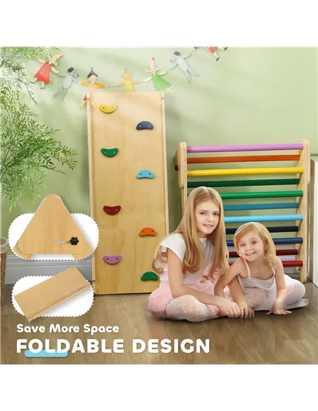 AIYAPLAY Toddler Climbing Frame for Kids, with Ramp, 3-in-1 Wooden Pikler Triangle Set for 18-48 Months, Multicolour