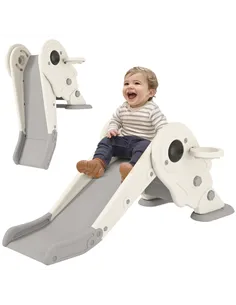 AIYAPLAY 3-in-1 Kids Slide with Basketball Hoop, Climber, Anti-Slip Steps for Toddlers, Ages 2-5 Years, Cream White