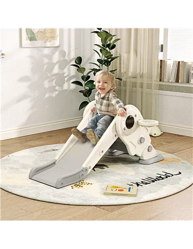 AIYAPLAY 3-in-1 Kids Slide with Basketball Hoop, Climber, Anti-Slip Steps for Toddlers, Ages 2-5 Years, Cream White