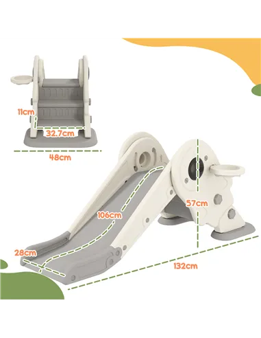 AIYAPLAY 3-in-1 Kids Slide with Basketball Hoop, Climber, Anti-Slip Steps for Toddlers, Ages 2-5 Years, Cream White