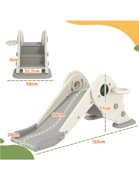 AIYAPLAY 3-in-1 Kids Slide with Basketball Hoop, Climber, Anti-Slip Steps for Toddlers, Ages 2-5 Years, Cream White