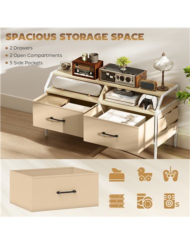 HOMCOM TV Stand Cabinet, TV Unit for 55-inch TVs with 2 Foldable Fabric Drawers, 5 Divided Side Pockets, Open Shelves, Console T