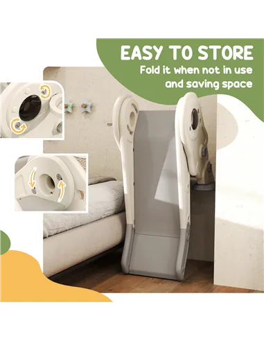 AIYAPLAY 3-in-1 Kids Slide with Basketball Hoop, Climber, Anti-Slip Steps for Toddlers, Ages 2-5 Years, Cream White