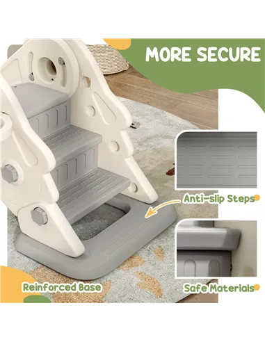 AIYAPLAY 3-in-1 Kids Slide with Basketball Hoop, Climber, Anti-Slip Steps for Toddlers, Ages 2-5 Years, Cream White