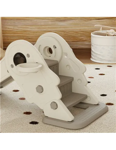 AIYAPLAY 3-in-1 Kids Slide with Basketball Hoop, Climber, Anti-Slip Steps for Toddlers, Ages 2-5 Years, Cream White