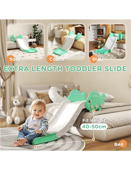 AIYAPLAY Kids Sofa Slide with 130cm Extended Length, HDPE Toddler Slide for Sofa, Bed, Stairs, Easy Assemble & Storage, Green