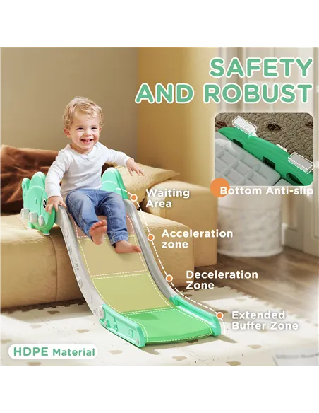 AIYAPLAY Kids Sofa Slide with 130cm Extended Length, HDPE Toddler Slide for Sofa, Bed, Stairs, Easy Assemble & Storage, Green