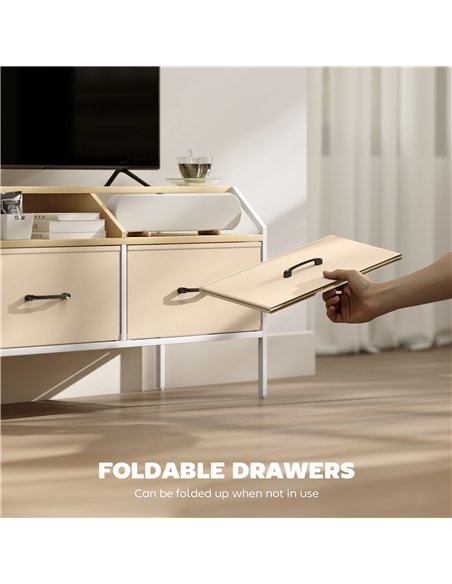 HOMCOM TV Stand Cabinet, TV Unit for 55-inch TVs with 2 Foldable Fabric Drawers, 5 Divided Side Pockets, Open Shelves, Console T