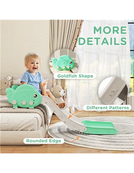 AIYAPLAY Kids Sofa Slide with 130cm Extended Length, HDPE Toddler Slide for Sofa, Bed, Stairs, Easy Assemble & Storage, Green