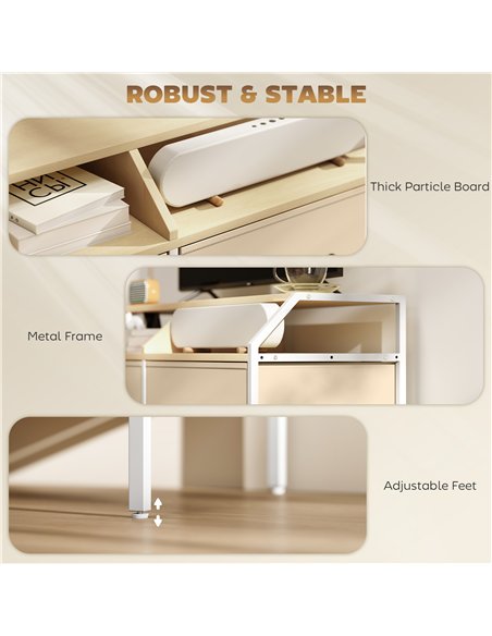 HOMCOM TV Stand Cabinet, TV Unit for 55-inch TVs with 2 Foldable Fabric Drawers, 5 Divided Side Pockets, Open Shelves, Console T