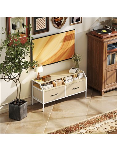 HOMCOM TV Stand Cabinet, TV Unit for 55-inch TVs with 2 Foldable Fabric Drawers, 5 Divided Side Pockets, Open Shelves, Console T