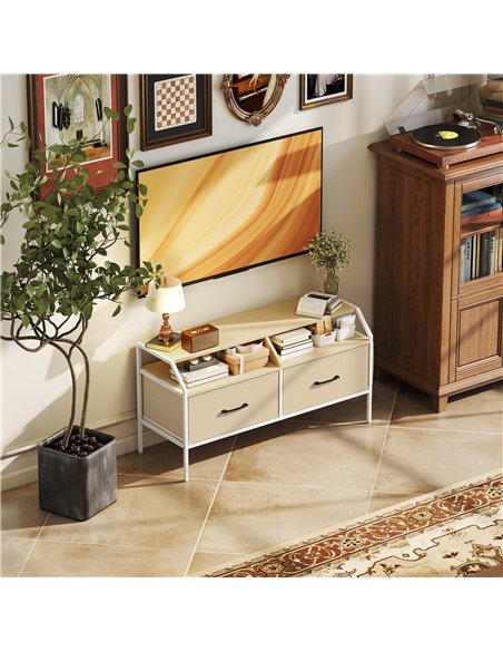 HOMCOM TV Stand Cabinet, TV Unit for 55-inch TVs with 2 Foldable Fabric Drawers, 5 Divided Side Pockets, Open Shelves, Console T