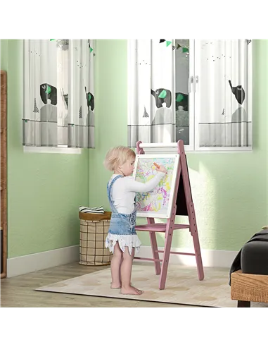 AIYAPLAY Three-In-One Easel for Kids, with Paper Roll, Adjustable Height - Pink