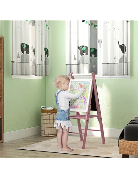 AIYAPLAY Three-In-One Easel for Kids, with Paper Roll, Adjustable Height - Pink