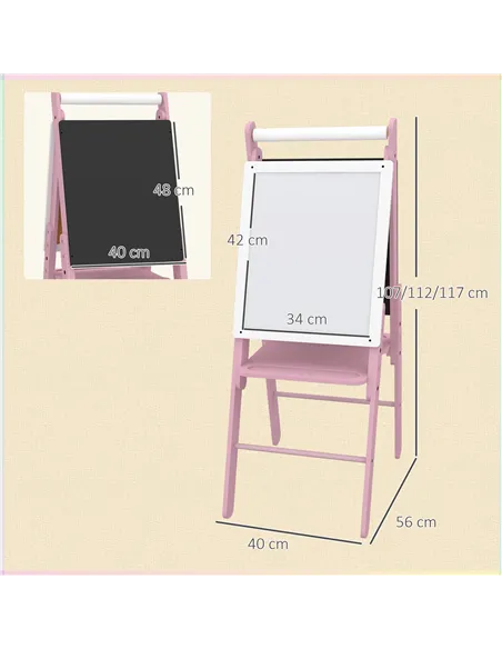 AIYAPLAY Three-In-One Easel for Kids, with Paper Roll, Adjustable Height - Pink