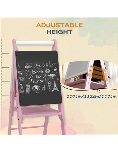 AIYAPLAY Three-In-One Easel for Kids, with Paper Roll, Adjustable Height - Pink