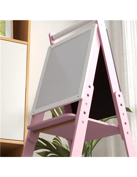 AIYAPLAY Three-In-One Easel for Kids, with Paper Roll, Adjustable Height - Pink