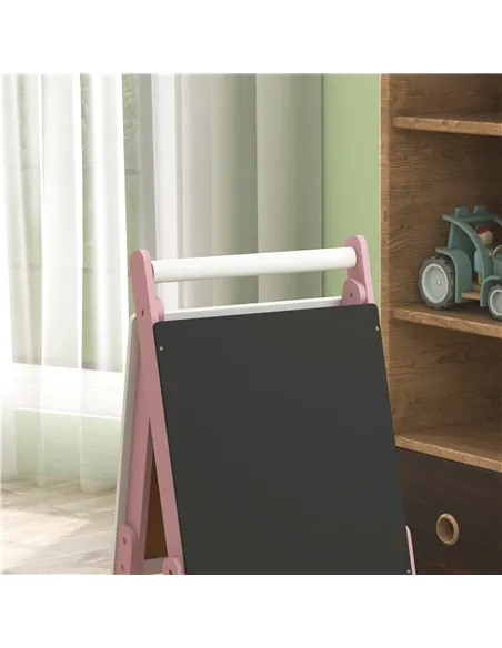 AIYAPLAY Three-In-One Easel for Kids, with Paper Roll, Adjustable Height - Pink