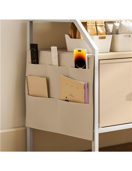 HOMCOM TV Stand Cabinet, TV Unit for 55-inch TVs with 2 Foldable Fabric Drawers, 5 Divided Side Pockets, Open Shelves, Console T