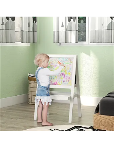 AIYAPLAY Kids Easel, Art Easel with Double Sided Whiteboard, Chalkboard, Storage, 2 in 1 Standing Easel for Toddlers 18-48 Month