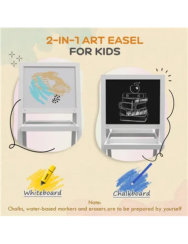 AIYAPLAY Kids Easel, Art Easel with Double Sided Whiteboard, Chalkboard, Storage, 2 in 1 Standing Easel for Toddlers 18-48 Month